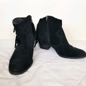 Marc Fisher black western suede ankle booties zipper fringe heel cowgirl 8.5